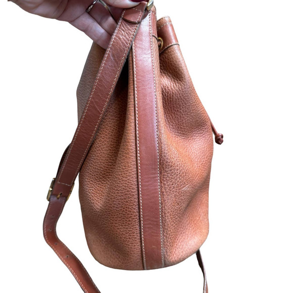 Vintage Marc Cross Tan Pebbled Leather Drawstring Bucket Bag Crossbody - Picture 4 of 11